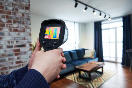 thermal camera in house showing air leaks